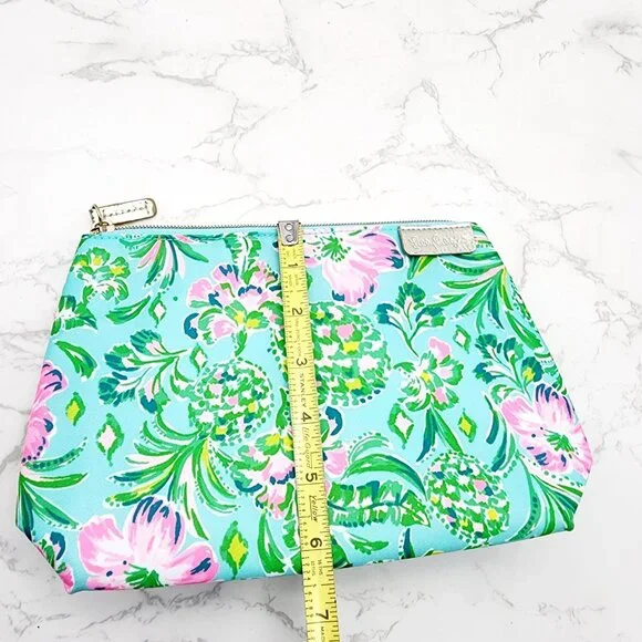 Lilly Pulitzer Cosmetic Bag Surf Blue Oh Diamond Girl Folia Green Pink Floral - Picture 7 of 8